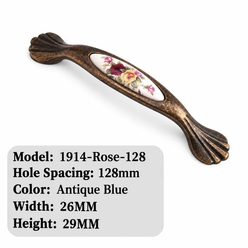 Zinc Alloy Ceramic Cabinet Pull Floral Pattern Multiple Sizes Antique Bronze Drawer Handle Retro Durable Vintage Furniture Knob