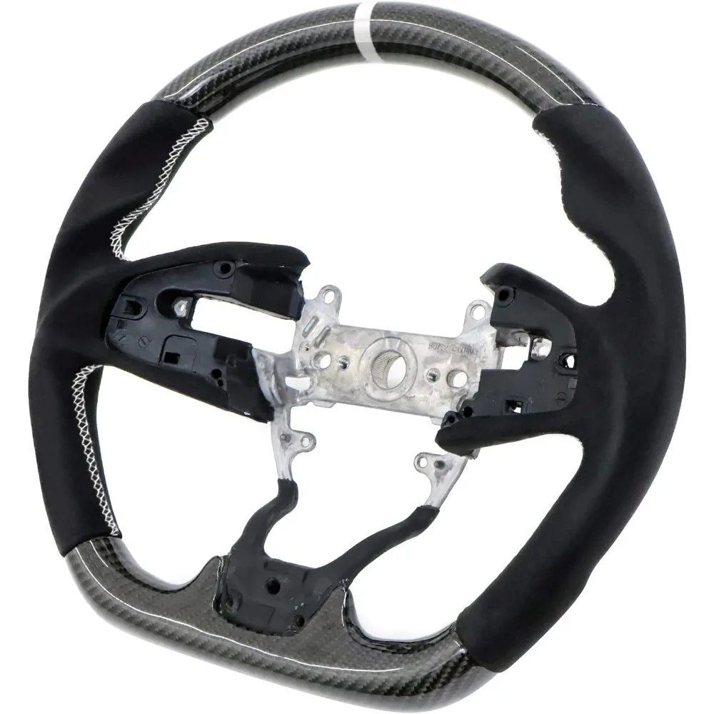 

, Рулевое колесо, совместимое с Honda Civic Gen 10th 2016-2021, рулевое колесо из синтетической замши из углеродного волокна с белой строчкой