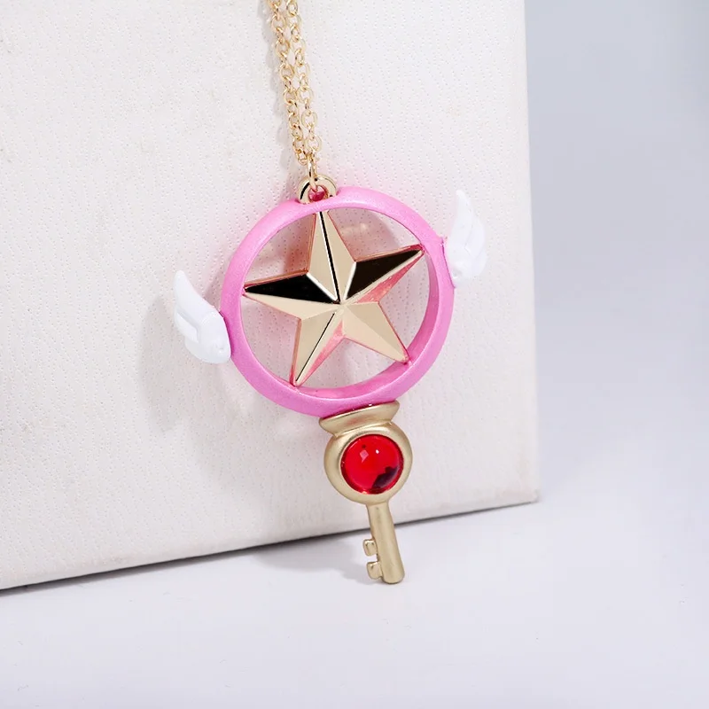 Cardcaptor Anime Metal Key Necklace Pendant, KinomPain Sakura Cosplay Props, Wing Star Pendant, Cute Choker, Costume Accessrespiration