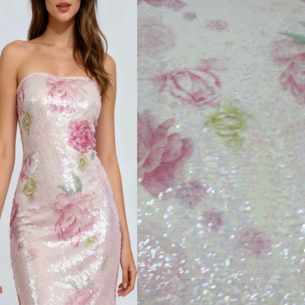

Printed sequin embroidered evening dress fabric, fashionable cheongsam embroidered fabric