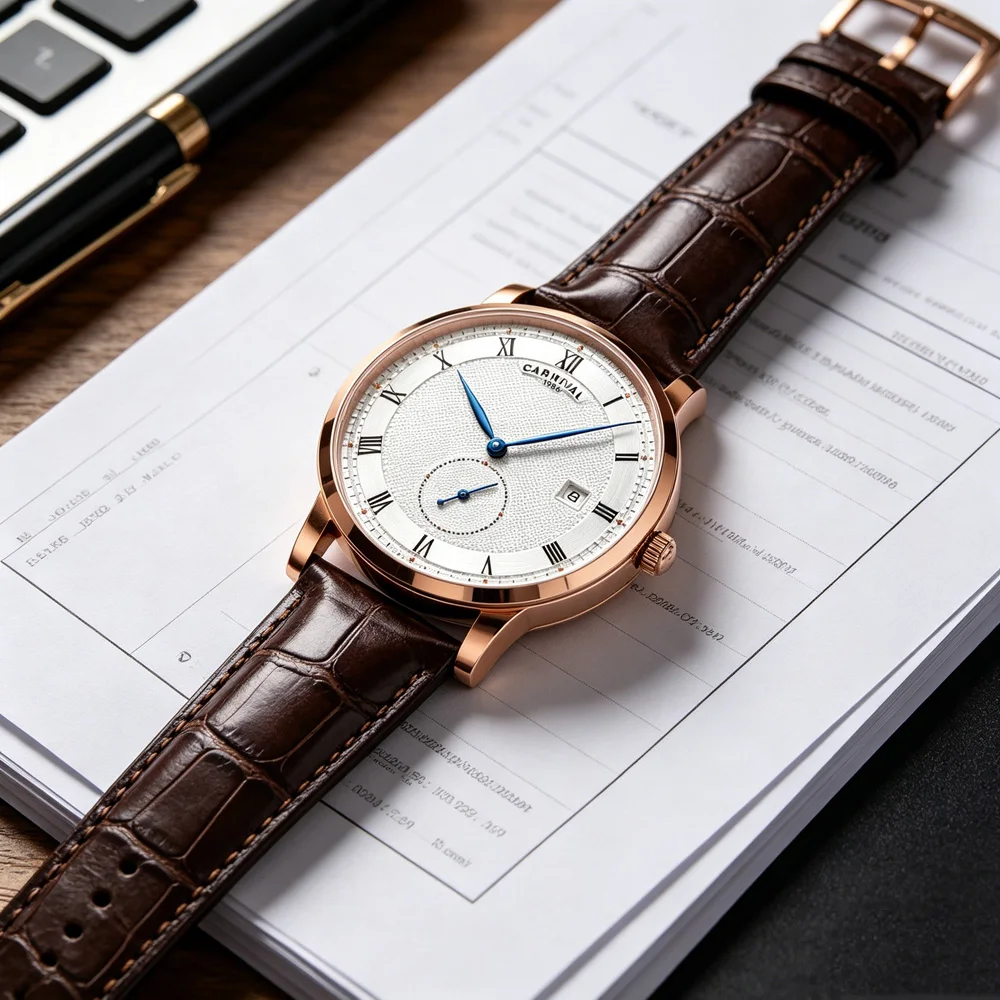 

CARNIVAL Luxury Sport Automatic Mechanical Watch Unique 60 Second Design Waterproof Men Watch Leather Strap