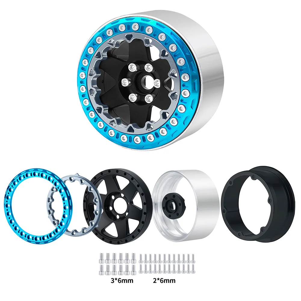 

YEAHRUN 2.2inch Beadlock Wheel Rim with Outer Inner Wheel Rings Rubber Tire for 1/10 RC Crawler Car Axial Wraith RBX10 AXI03005