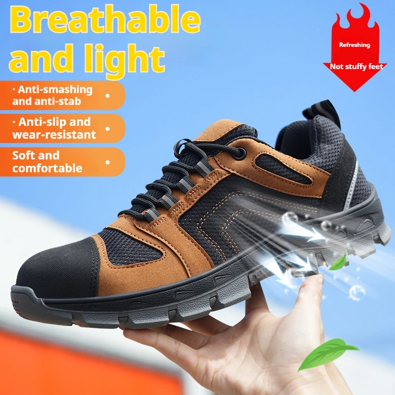 Safety Shoes Men Work Boots Construction Steel Toe Shoes Breathable Safety Boots Anti-Smash Work Sneakers Indestructible Shoes