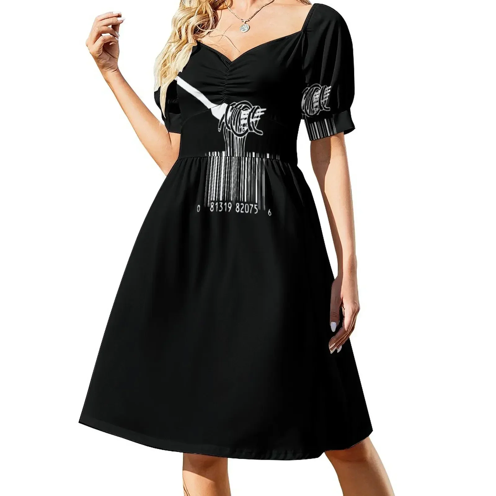 

barcode fork spaghetti Short-Sleeved Dress summer dress for women 2025 summer dress