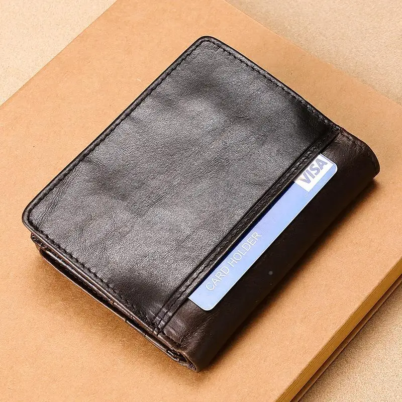 Leather RFID Bule Men's Wallet Casual Sle TP20 Cross-Border Cowhide Multi-Functional Wallet Classic Reversal Design