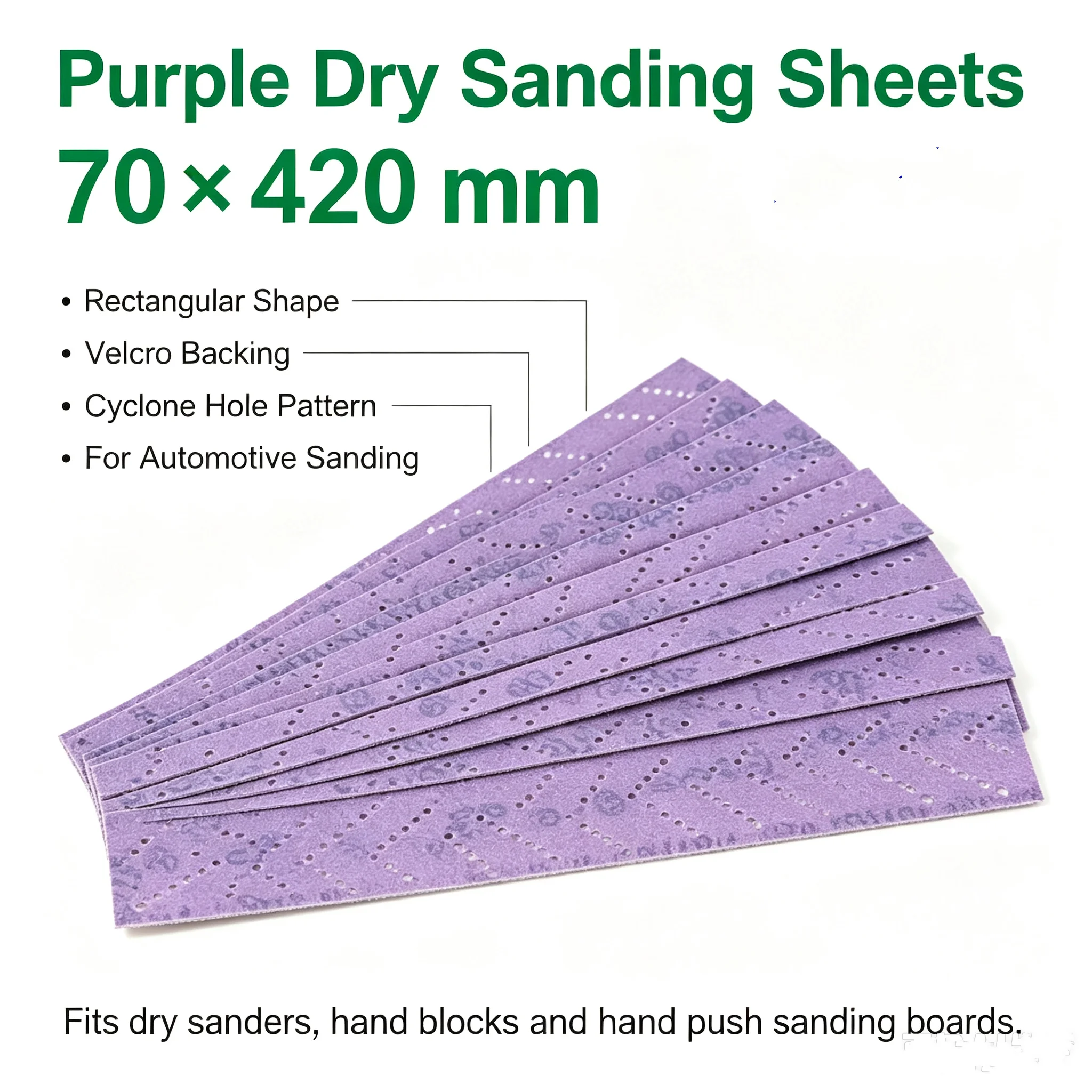 70x420mm purple dry sanding paper automotive grinding machine hand planing and pushing plate cyclone hole rectangular plush sand