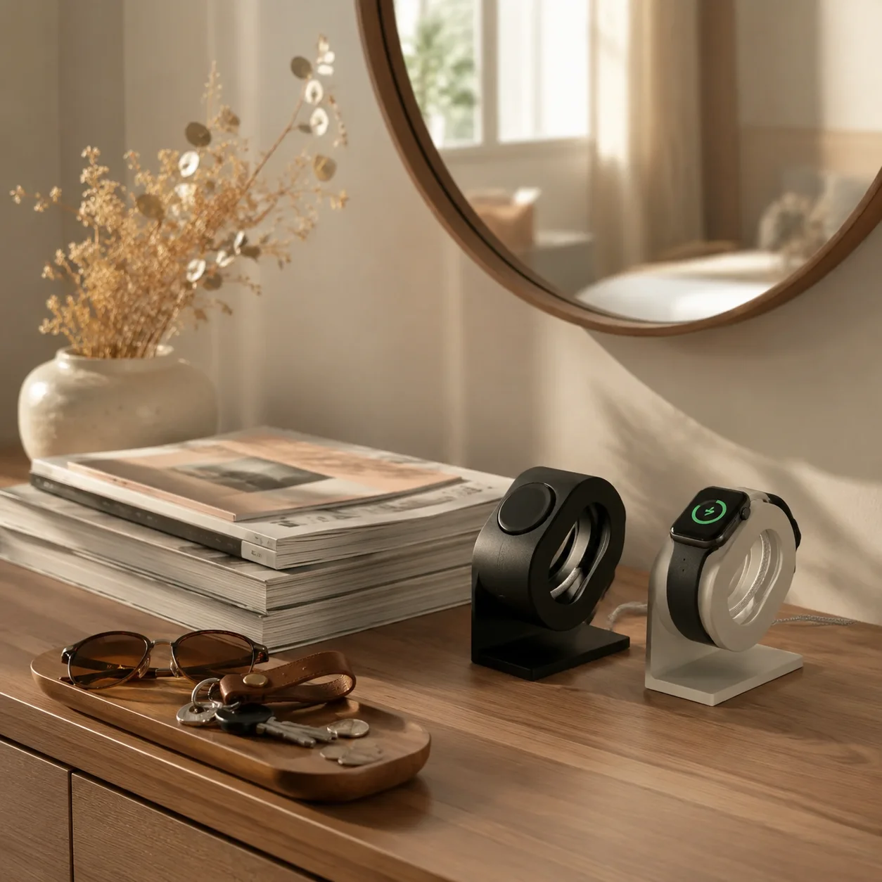 1pc Creative Smart Watch Charging Stand, White Multifunctional Desktop Storage Organizer Holder
