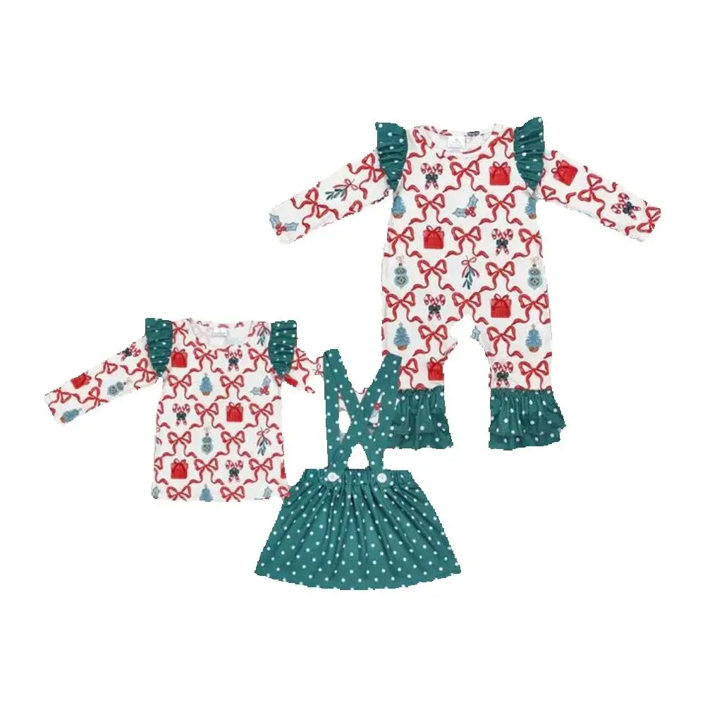 

Baby kids clothing Sibling Spring girls Sibling Baby Girls Christmas Bows Gifts Skirt Rompers Clothes Sets