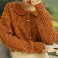 ITOOLIN Autumn And Winter College Style Cute Doll Collar Knitted Cardigan Cardigan Long Sleeved Loose Women's Sweater