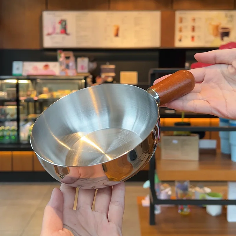 

Stainless Steel Instant Noodle Pot Small Pot For One Person High-value Appearance Peach Wood Snack Pot Small Cooking Pot