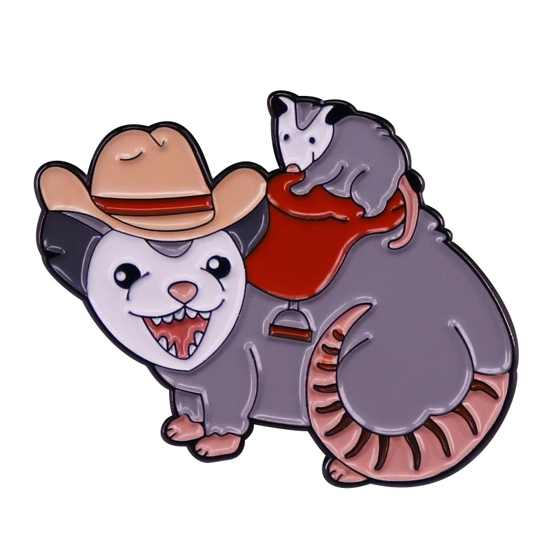 Cowboy Possum Father and son Opossum Badge Soft Lapel Pins Rodent Marsupial Enamel Brooch Badges Women Fashion Jewelry Gifts