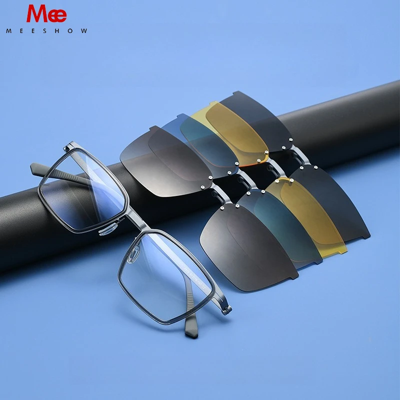 

Meeshow солнцезащитные очки с магнитной клипсой, прямоугольные модные легкие титановые поляризационные антибликовые очки для мужчин, солнцезащитные очки по рецепту