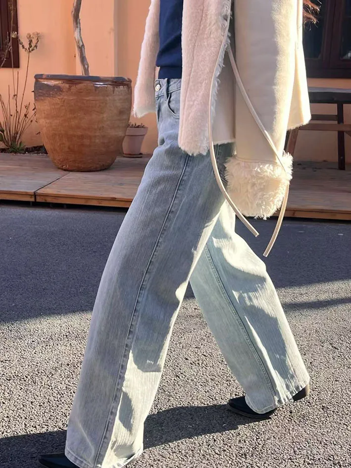 

Синие джинсы в стиле ретро, женские ранние весенние свободные прямые джинсы для похудения, универсальные хлопковые повседневные джинсы с низкой талией на молнии