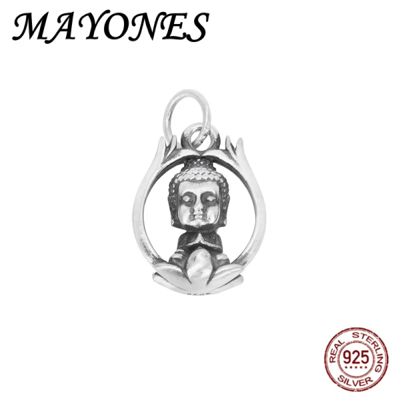 

Authentic S925 Sterling Silver Three-dimensional Lotus Buddha Pendant Women's Retro Lucky Talisman