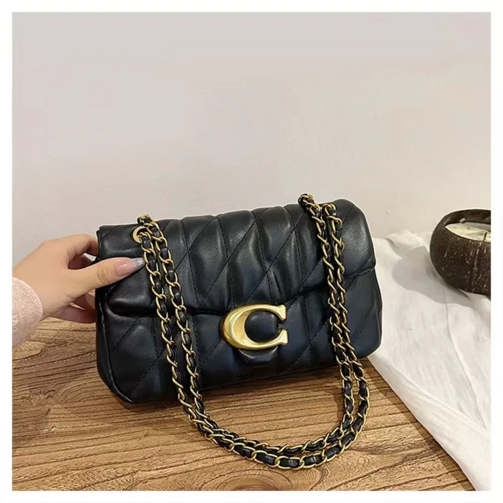 High quality European and American style black diamond patterned chain bag crossbody bag small square bag chain bag