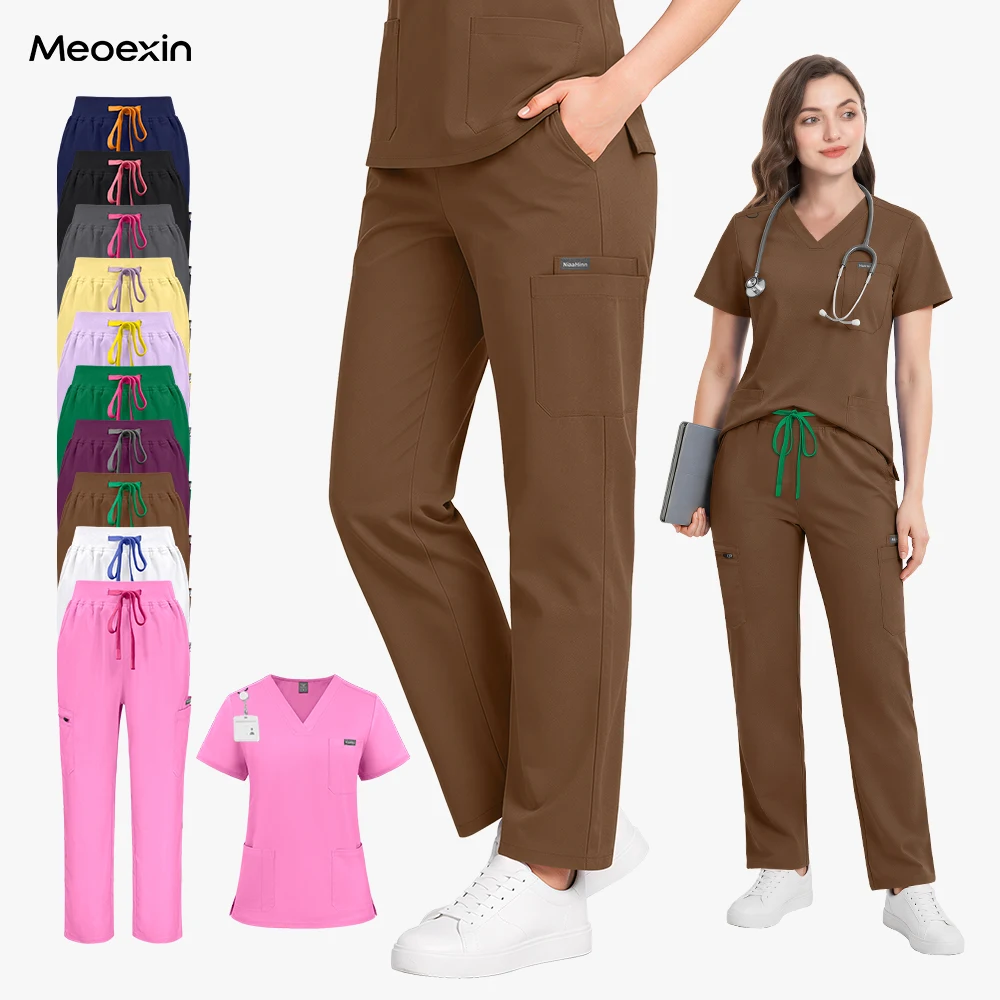 Medical Scrubs Uniform Sets Stretch V Neck Nurse Workwear Multi Colored Doctor Uniforms Veterinary Hospital Nursing Clothing Set