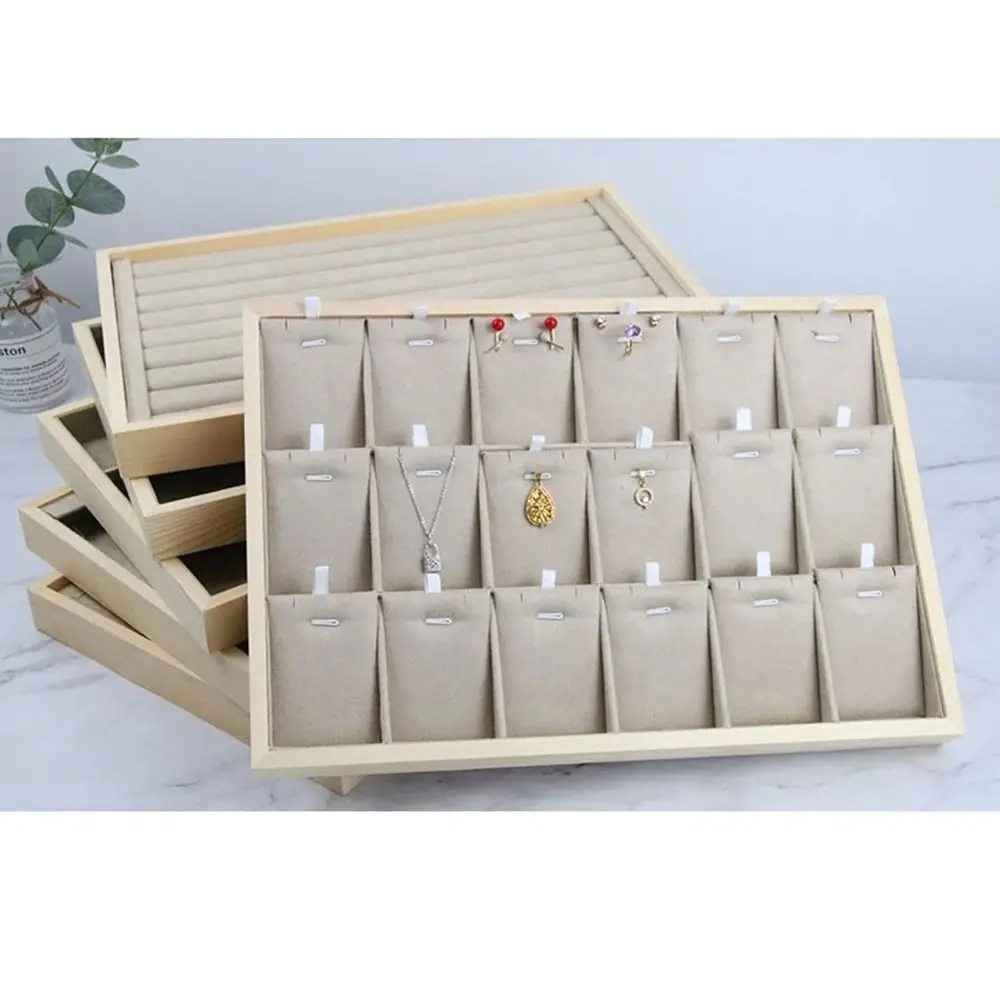 Apricot Jewelry Display Tray Microfiber Cloth Multiple Styles Necklace Stand Prop Large Capacity Space Saving