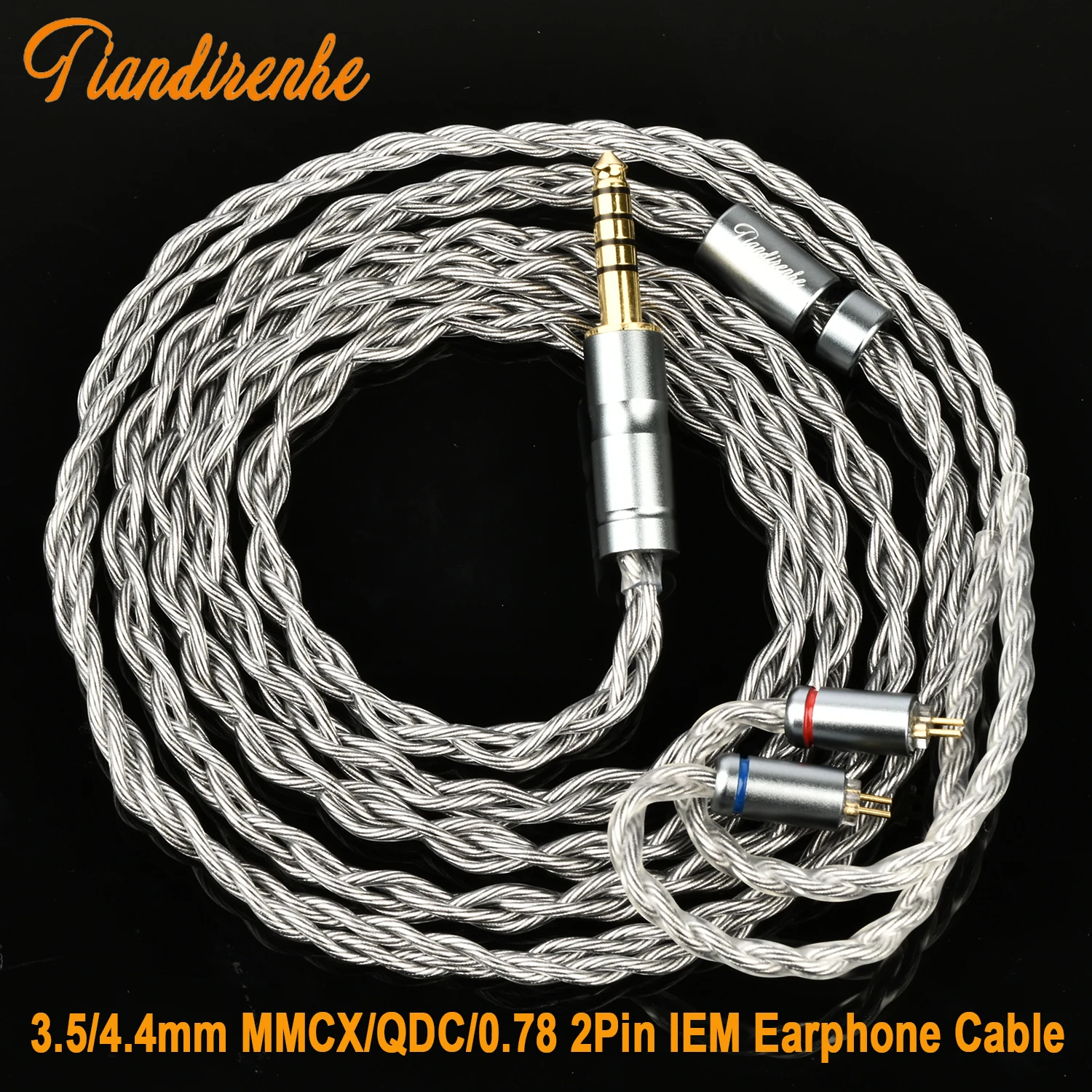 Tiandirehe 3,5/4,4 mm 4-adriges hochreines deutsches Kupfer versilbertes Balance-Kabel MMCX/QDC/0,78 2-poliges IEM-Kopfhörerkabel