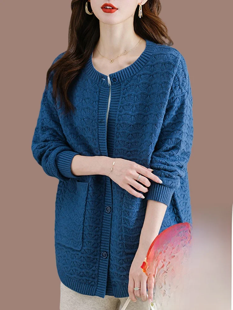 

Женский вязаный шерстяной свитер больших размеров, весенне-осеннее свободное пальто для мам, модная верхняя одежда, низкая круглая, длинная на одной пуговице...