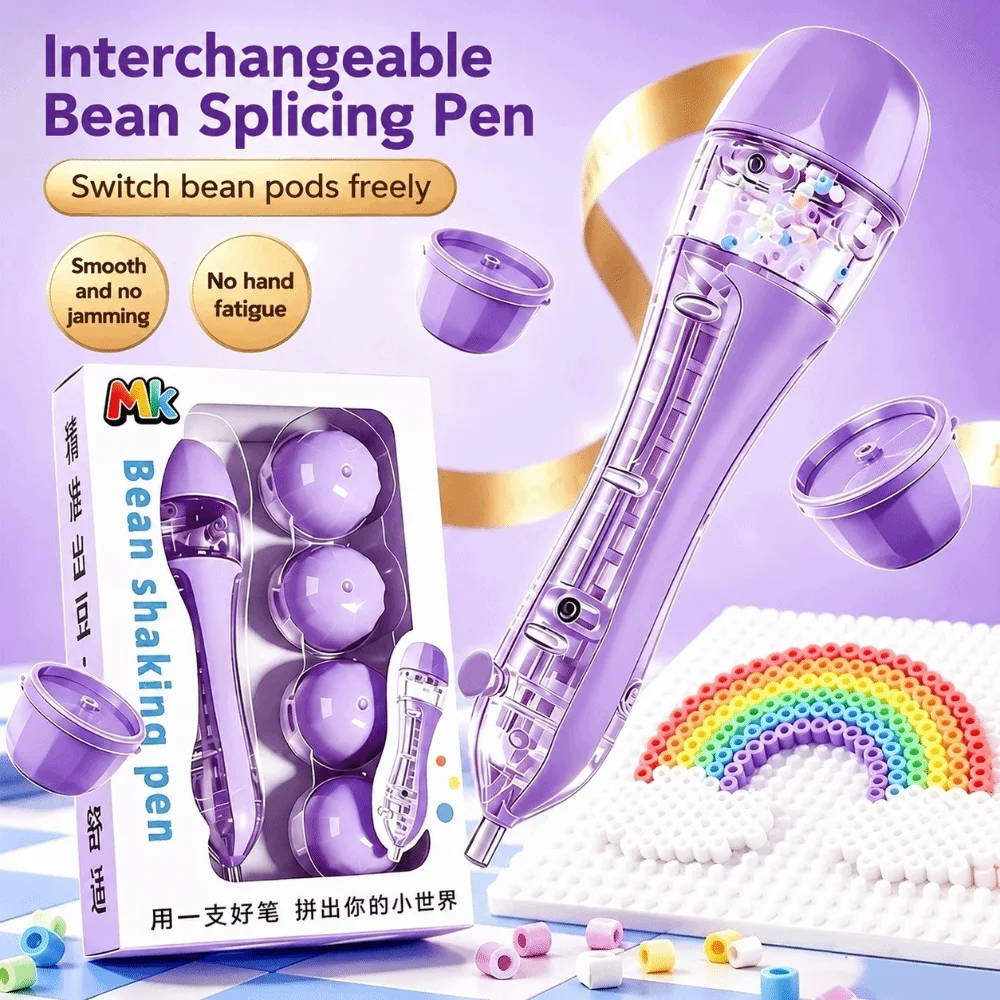 Press Type Perler Bead Shaking Pen Ergonomic with 5 Replaceable Bead Storage Pods DIY Fuse Bead Helper Tool Bead Release Pen