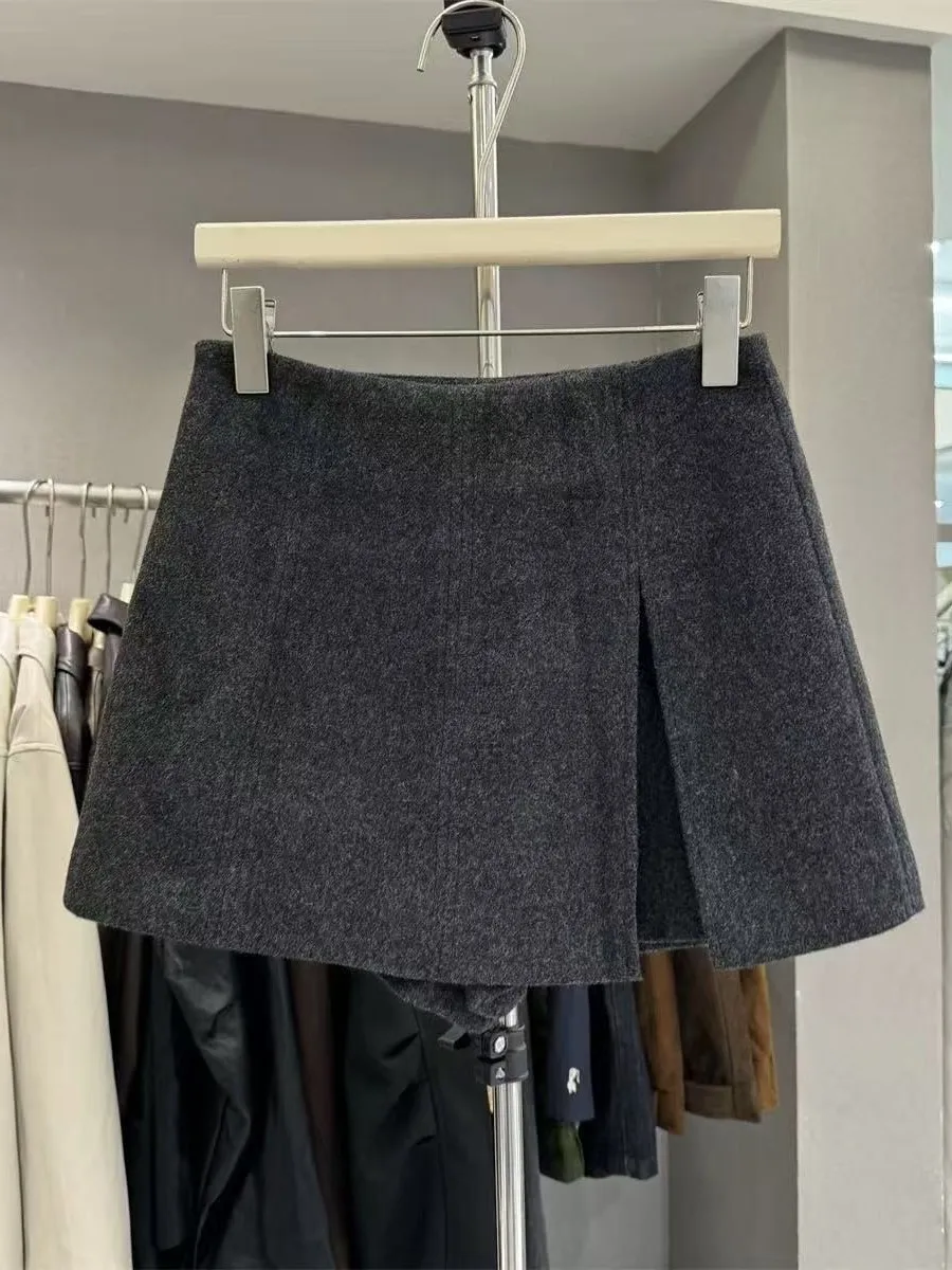 

Юбка из шерсти с высокой талией, асимметричная, в корейском стиле, для женщин, весна-осень-зима, модная, универсальная, средней длины