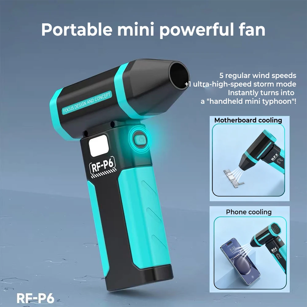 

Мощный карманный пылесборник, 5-скоростной регулируемый турбоструйный вентилятор, портативная электрическая воздушная тряпка Type-C с зарядкой, инструмент для домашней уборки ПК