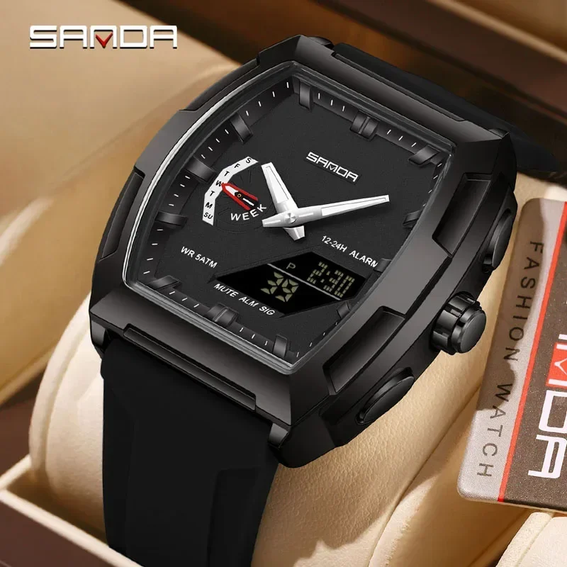 

Fashion Sanda Top Brand Men New Quartz Watch Big Dial Sports Multifunction Chronograph Waterproof Military Fashion Student Wrist