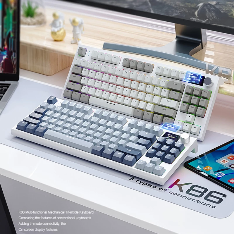 

K86 Bluetooth Mechanical Keyboard with TFT Screen 2.4G Wireless Backlight Keyboard with Blue Whale Axis 87 Keys GASKET Structure