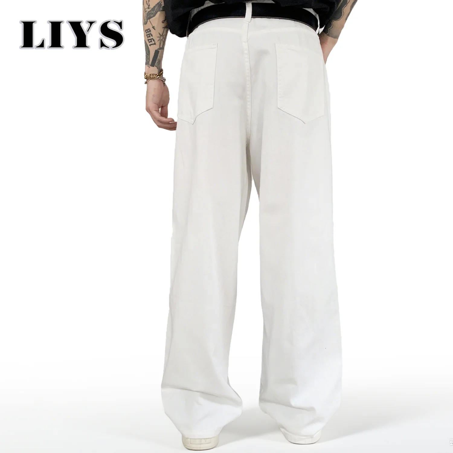 ตรงกางเกงยีนส์ผู้ชายสีขาวหลวมกางเกงยีนส์Unisex Trend Neutralกางเกงยีนส์ผู้ชายBaggyสบายๆกางเกงผู้หญิงHip Hopกางเกงยีนส์