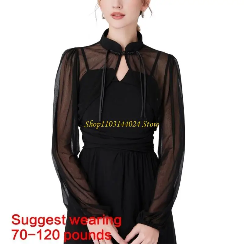 N5KE Black False Collar Shawl with Long Sleeve for Stylish Ladies Casual Wear