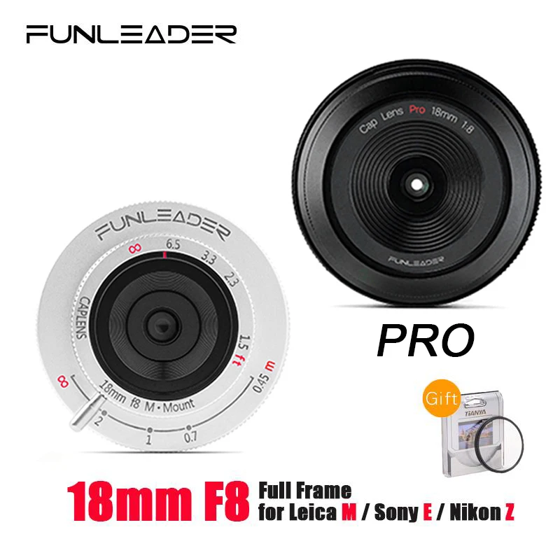 

New FUNLEADER 18mm F8.0 Pro Camera Lens Manual focus Full-frame for Leica M Sony E Nikon Z Fuji XF Mount Camera Black Silver