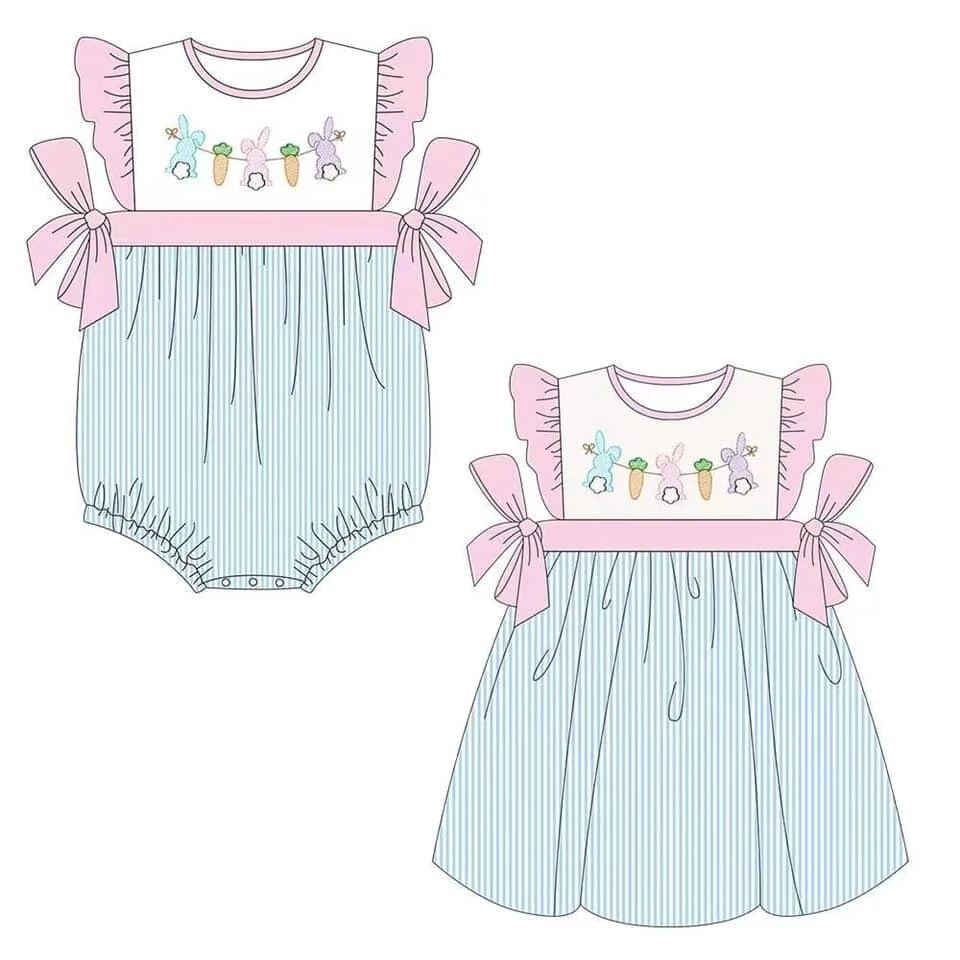 Boutique Toddler Girl Easter Dress Pearl Sleeve Cute Romper Newborn Baby Clothes Flounce Jumpsuit - Girl's Fashion Outfit