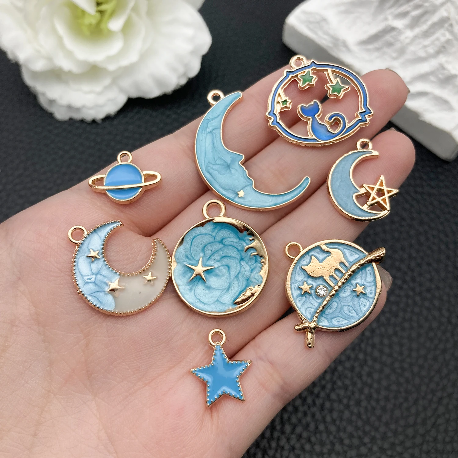 

24pcs colorful moon pendant set (6 pastel shades) for handmade crafts - ideal for earrings, bracelets, necklaces & bag charms