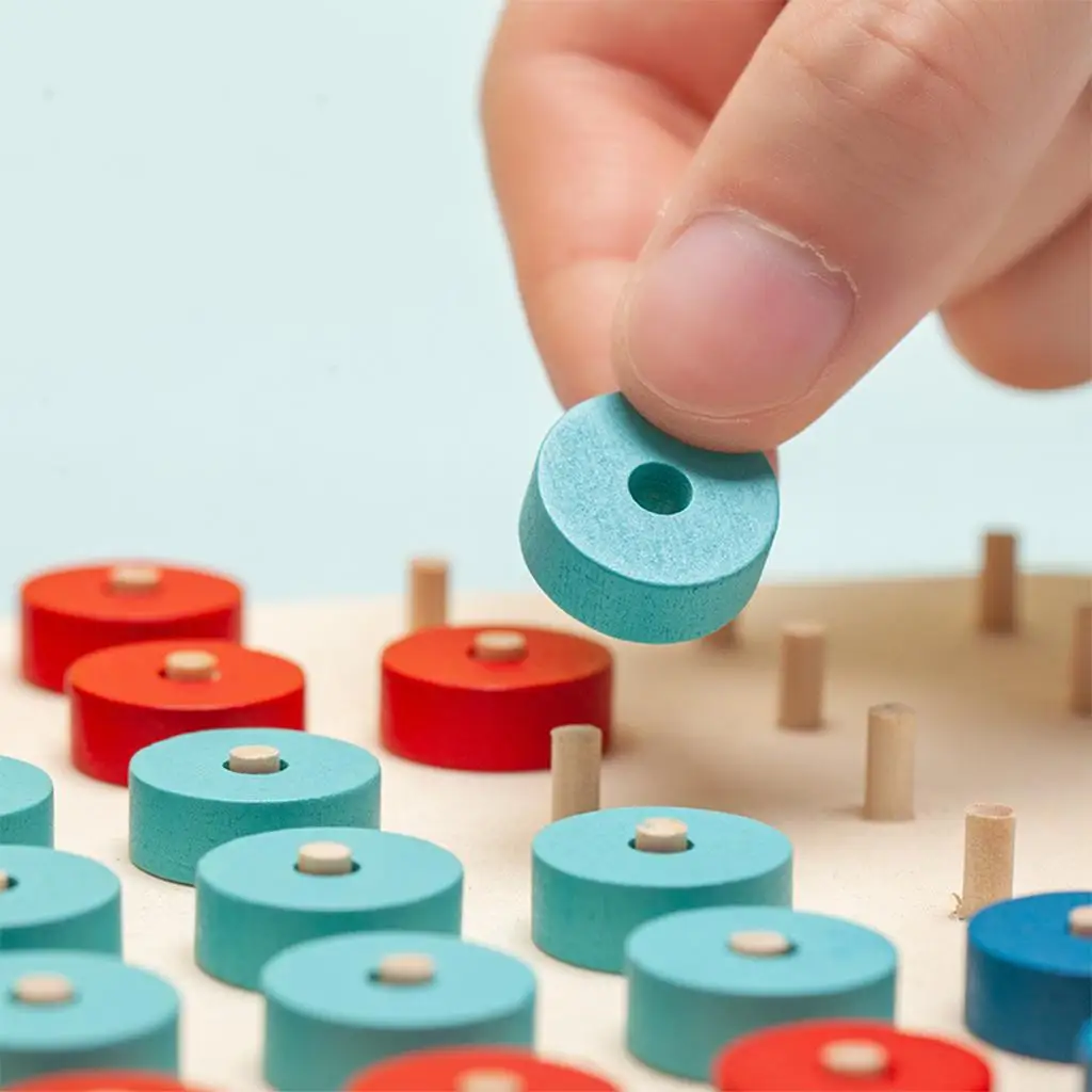 

Wooden Educational Toy, Wooden Color Assorting Preschool Stacking Pegs