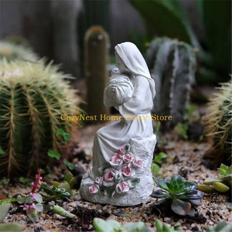 92MF LED Lighted Holy Mother And Baby Resins Sculpture Elegant Homes Decors Sentimental Gift For Mom Family Love Ornament