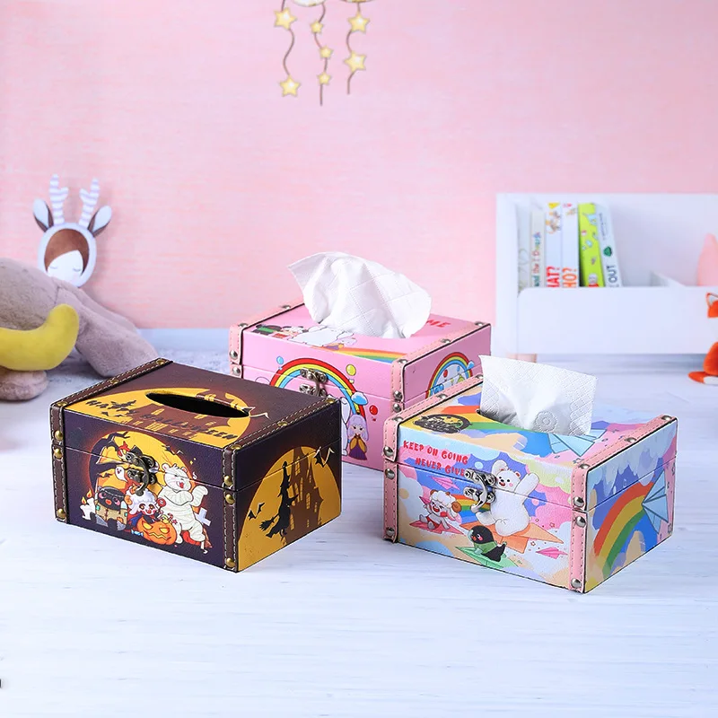 

Wooden Tissue Holder - Square Cartoon Design for Living Room/Desk