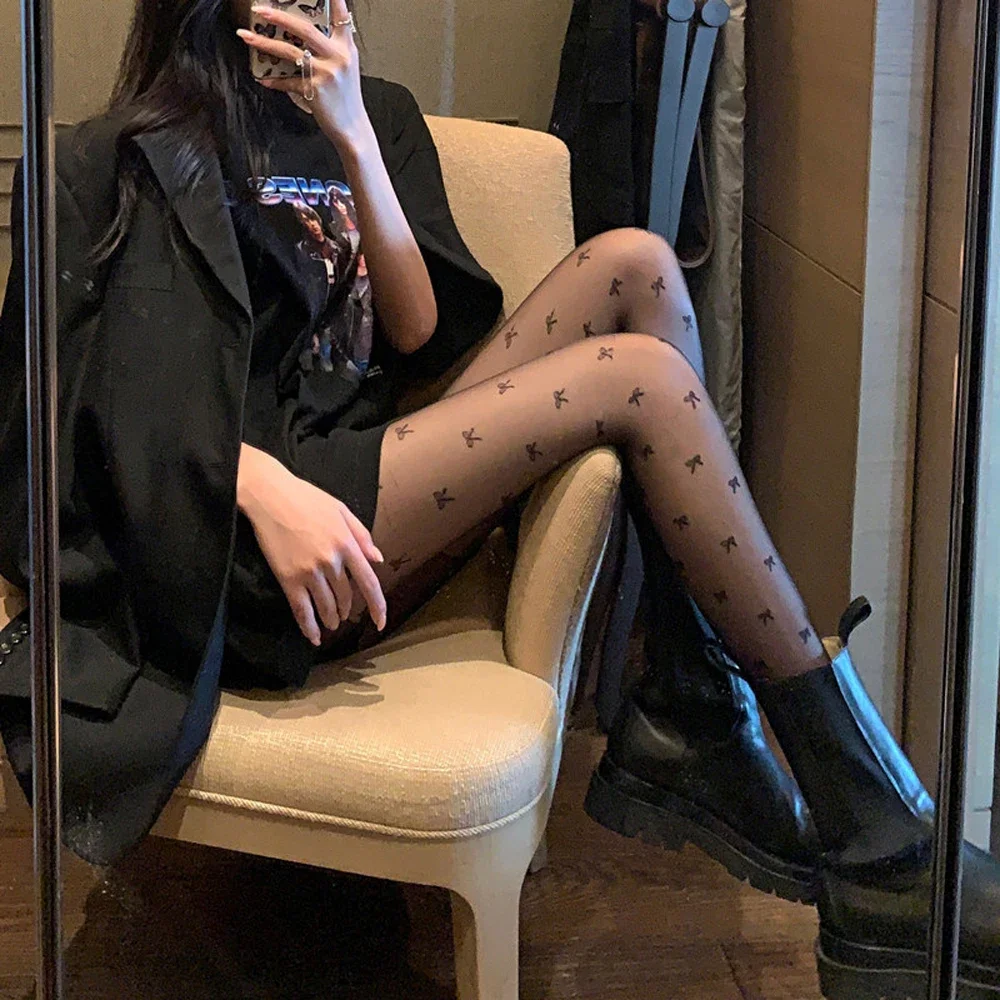 New Fashion Women Pantyhose Tights Sexy Stocking Bow Knot Tight for Ladies Black and White Thin Transparent Socks