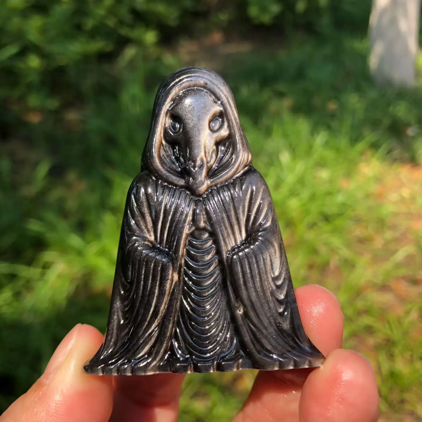 Natural Quartz silver obsidian Sheep Skull Sorcerer Carving Healing Mineral Polished Home Decor Ornament Figurine Gift 1pc