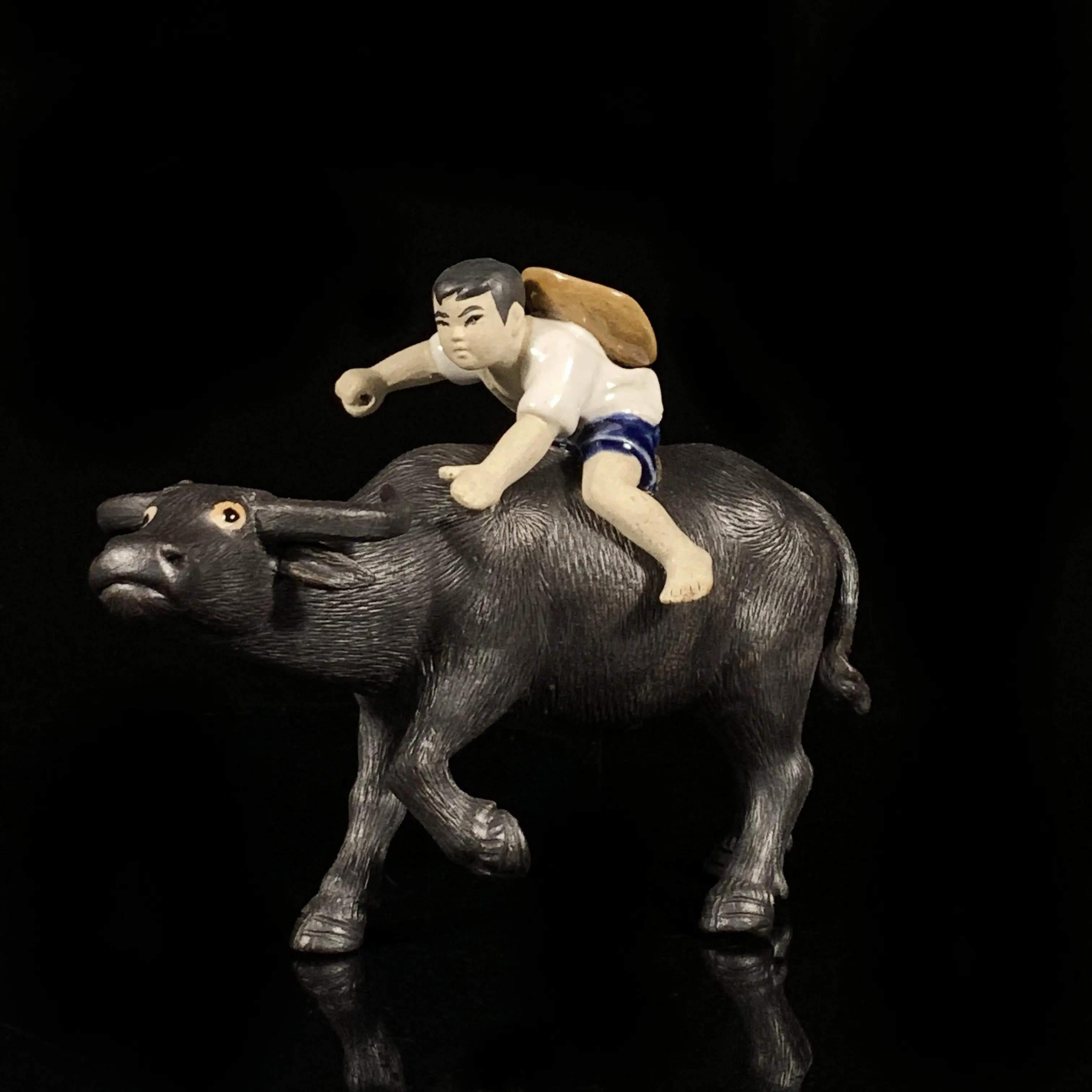 For Ceramic Shepherd Boy Cattle Ornament Home Living Room Entrance Rockery Bonsai Pool Ornament