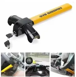 Universal Steering Wheel Lock Anti-Theft - Stainless Steel T-Bar Immobiliser with 2 Keys