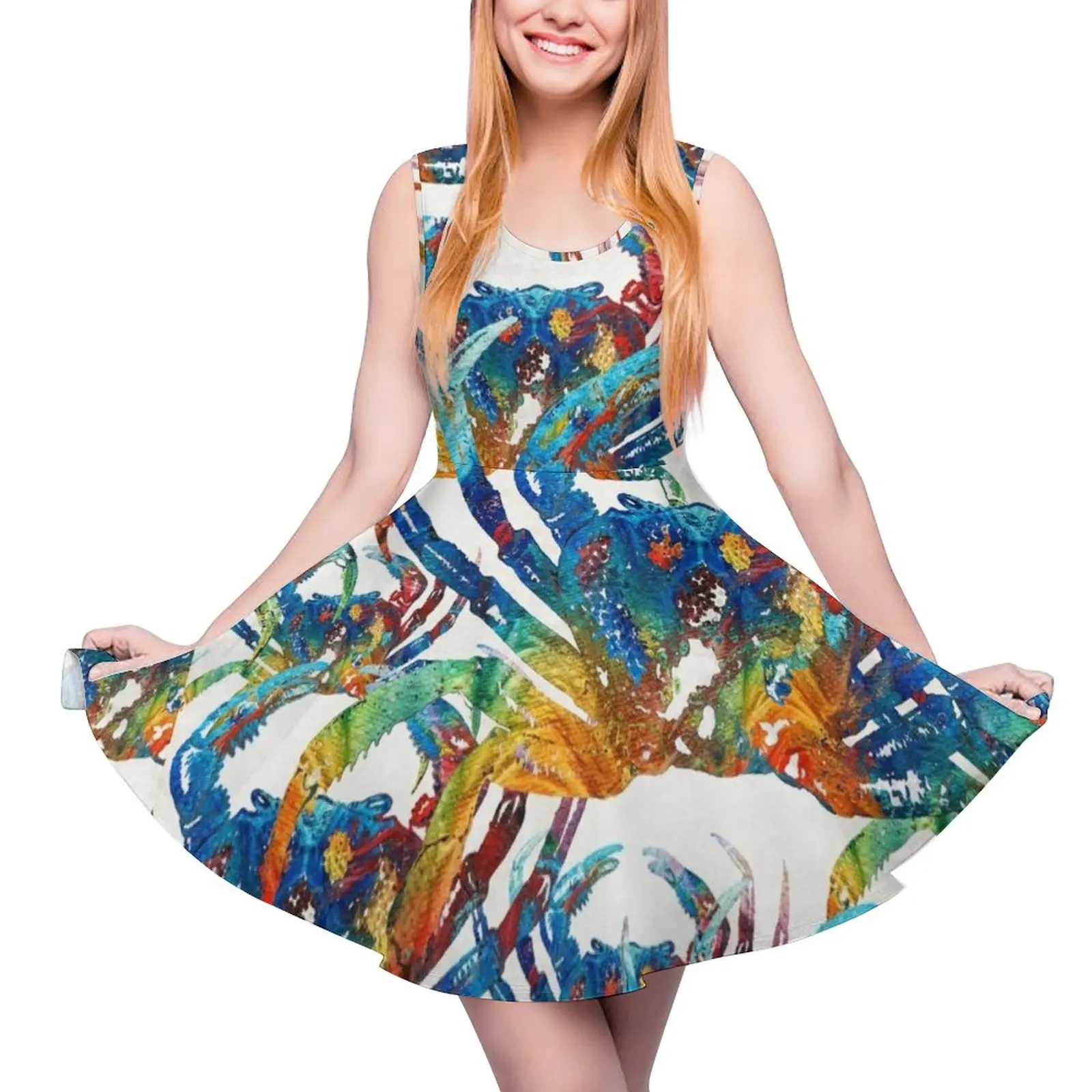 

Colorful Crab Collage Art by Sharon Cummings Sleeveless Dress elegant chic wedding evening dresses