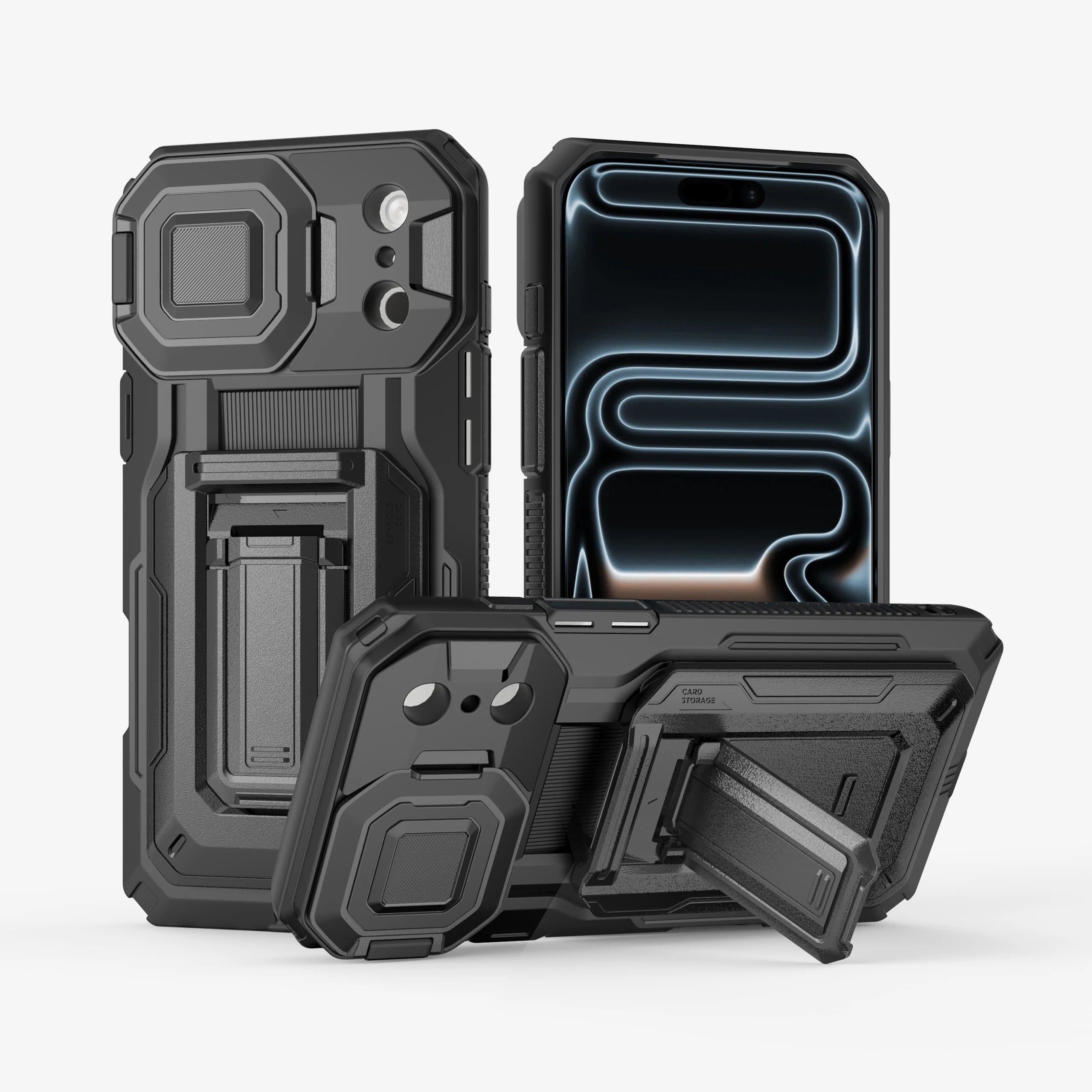 

Shockproof Card Holder Wallet Phone Case For iPhone 17 Pro Max 16 15 14, Hybrid Heavy Duty Kickstand Hard Protective Cover Funda