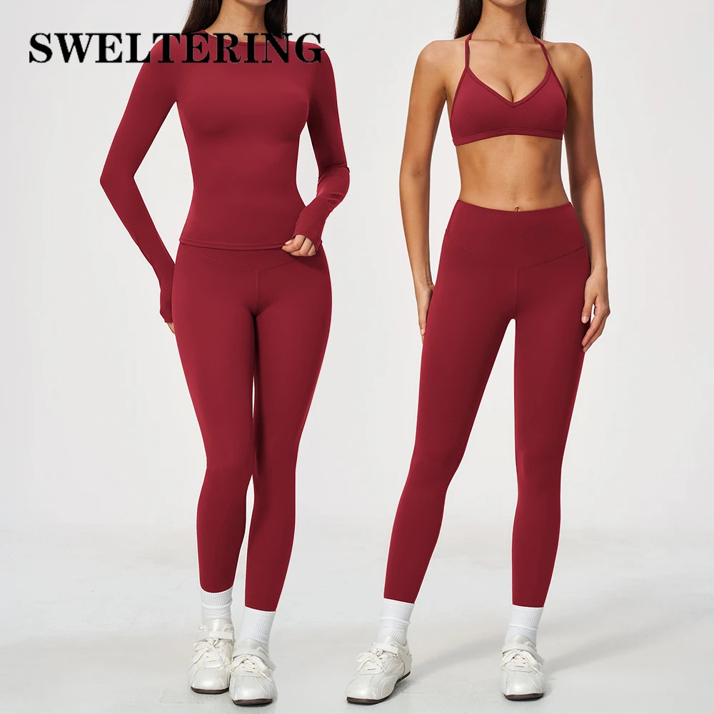2PCS Fitness Suit Women Tracksuit Sports Outfits Gym Clothes Female Running Long Sleeve Sports Bra Athletic Wear Workout Clothes