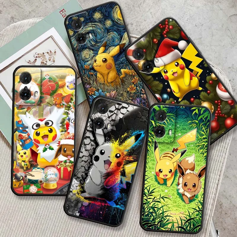P-P-Pikachuss أنيمي لطيف لموتورولا G85 حافة 50 G24 G35 G14 G04 40 G72 G34 G G54 G13 G32 5G غطاء الهاتف الأسود