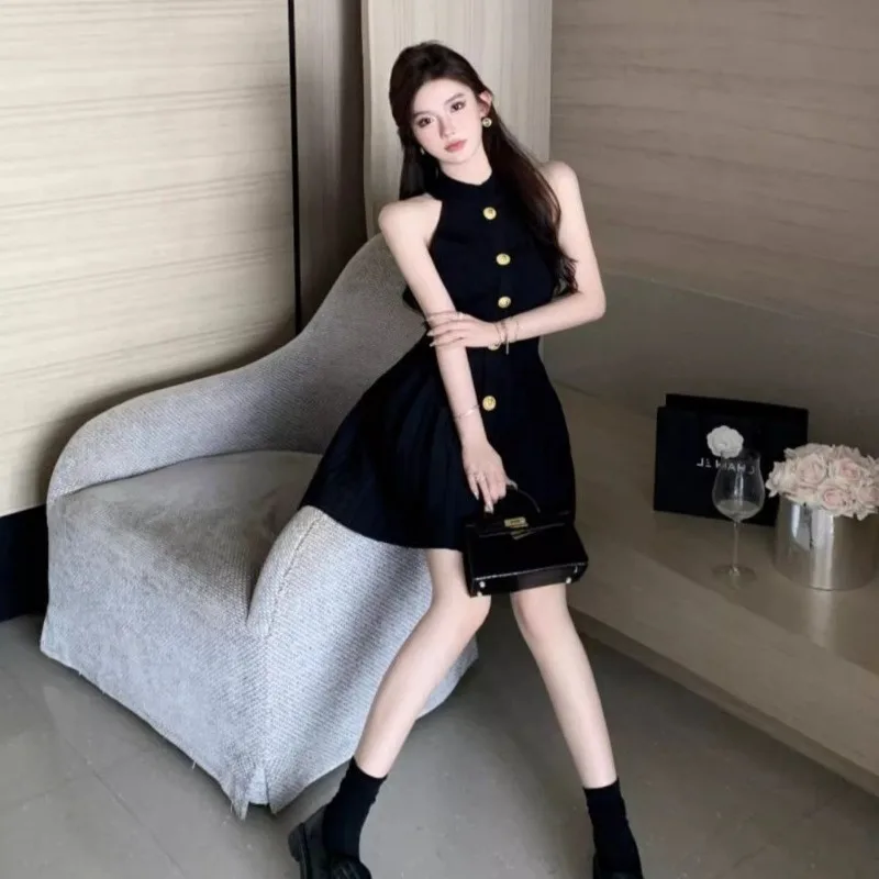 Robe trapèze française Style Hepburn, col licou, robe amincissante à la taille pour femmes, été