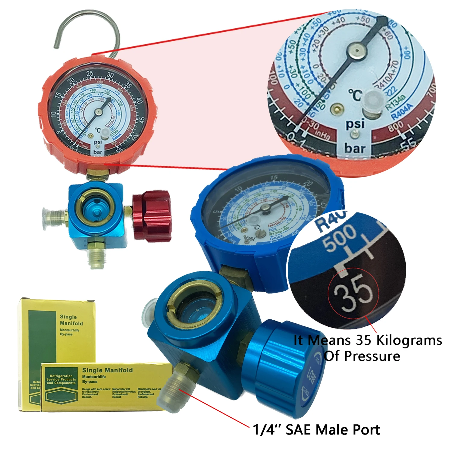 Air Condition Gauge Set For R410A R22 R134a R404A Refrigerants Manifold Gauge Manometer Valve 800psi/500psi with Visual Mirror