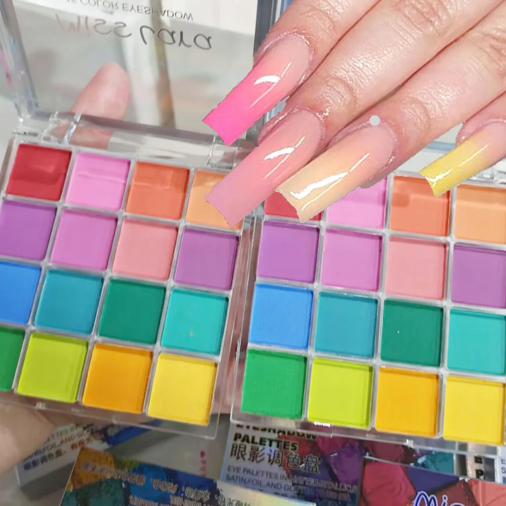 4/6/9/16 Kleur Ombre Nagel Poeder Effen Gradiënt Pigment Wrijven op Nagels Pat-pat Poeder Oogschaduw Glitter Nail Art Palet Poeder