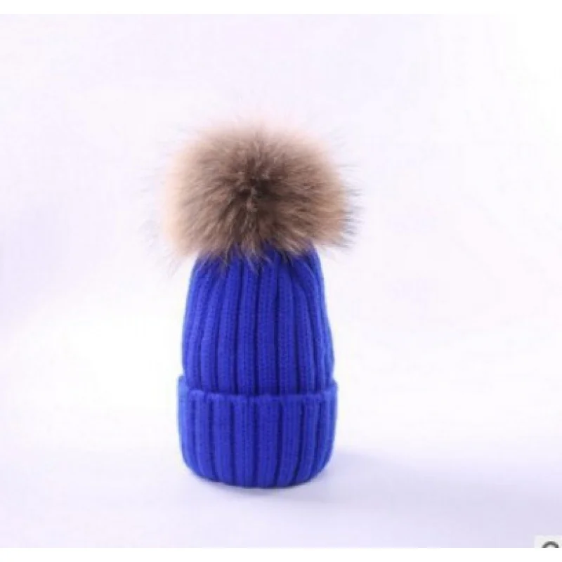 Autumn and Winter New Knitted Hat Women\'s Korean Raccoon Fox Big Fur Ball Woolen Cap Parent-Child Sleeve Cap Wholesale