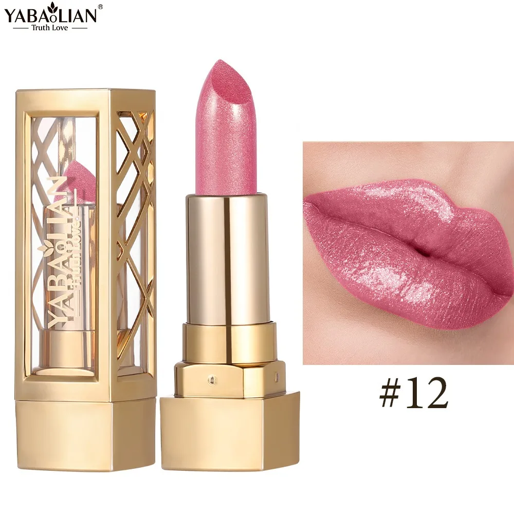 أحمر شفاه منحوت مجوف بريق لؤلؤي مخملي لامع أحمر بني مقاوم للماء يدوم طويلاً وردي فاخر ملمع شفاه متألق #5