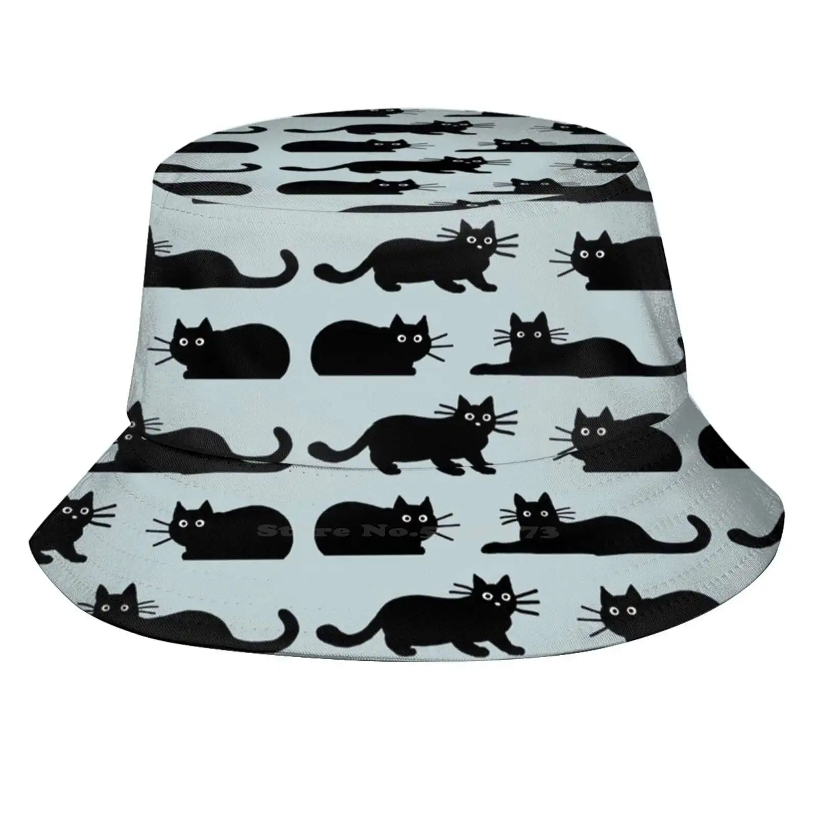 Black Cat ( S ) Korean Ladies Outdoor Sun Hat Bucket Cap Funky Whiskers Feline Pets Animals Kitty Black Cats Funny Cat Cute Cat